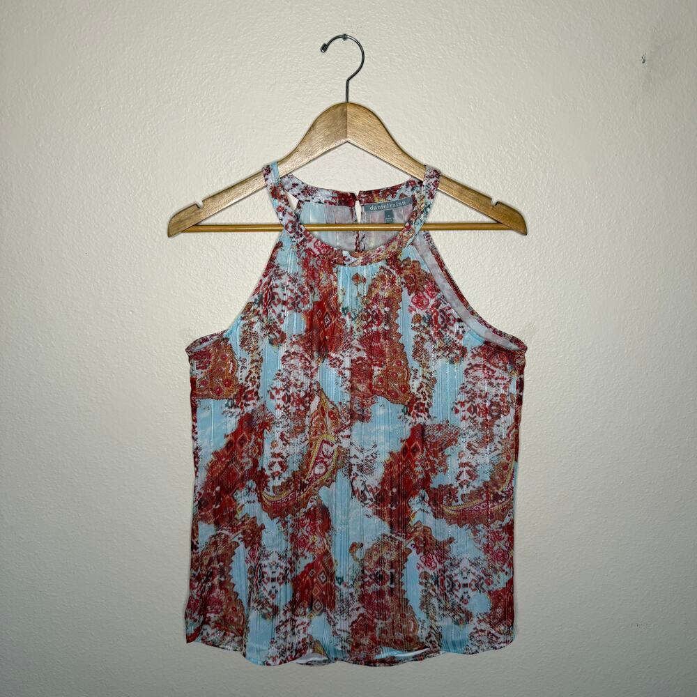 Daniel Rainn Blue Red Paisley Print Halter Tank Medium